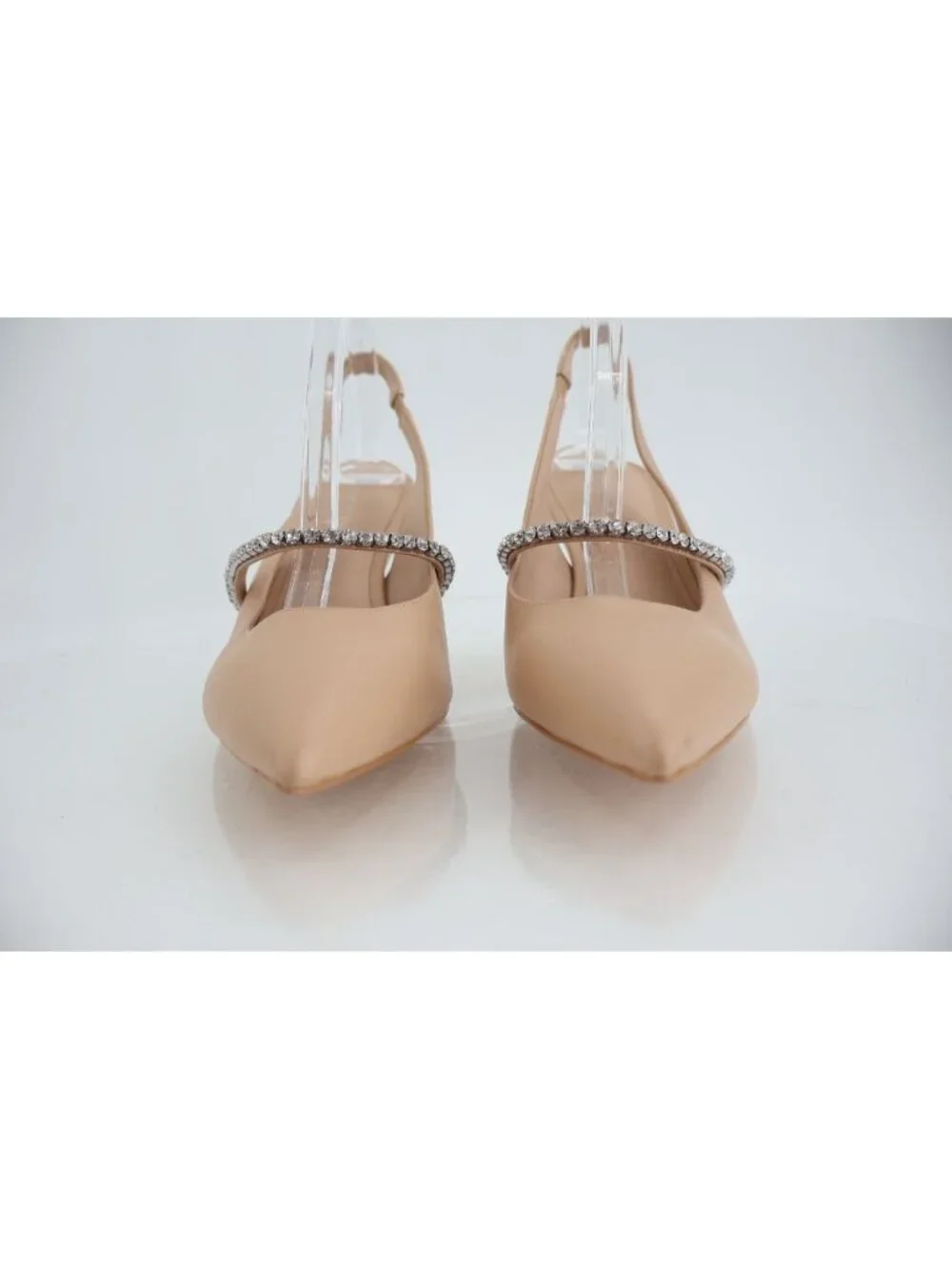 STUART WEITZMAN Crystalline 75 embellished leather slingback pump Size 9.5 Beige